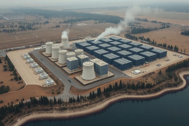 Data centre campus beside a reservoir
