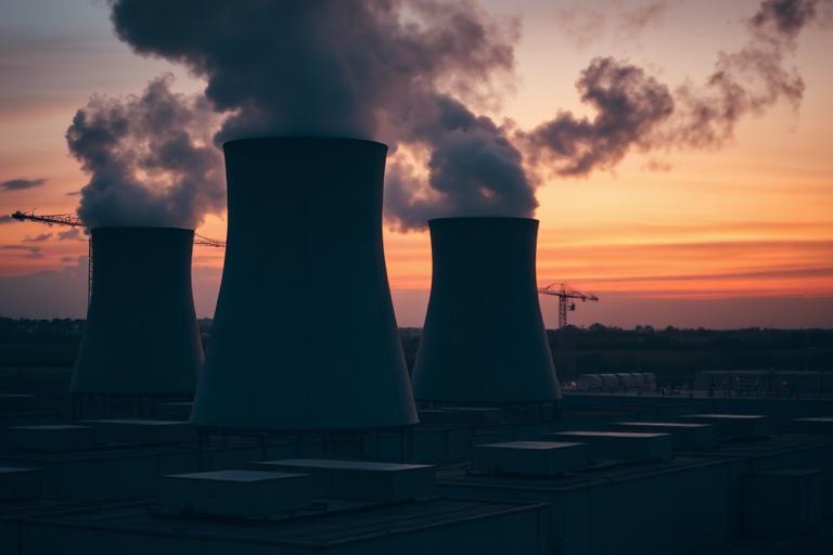 Evaporative cooling towers at dusk